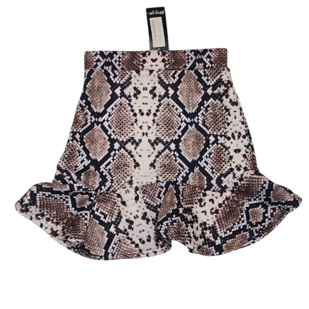 Nasty Gal Snake Print Ruffle Flare Mini Skirt Size Small (US 4) - Picture 4 of 7